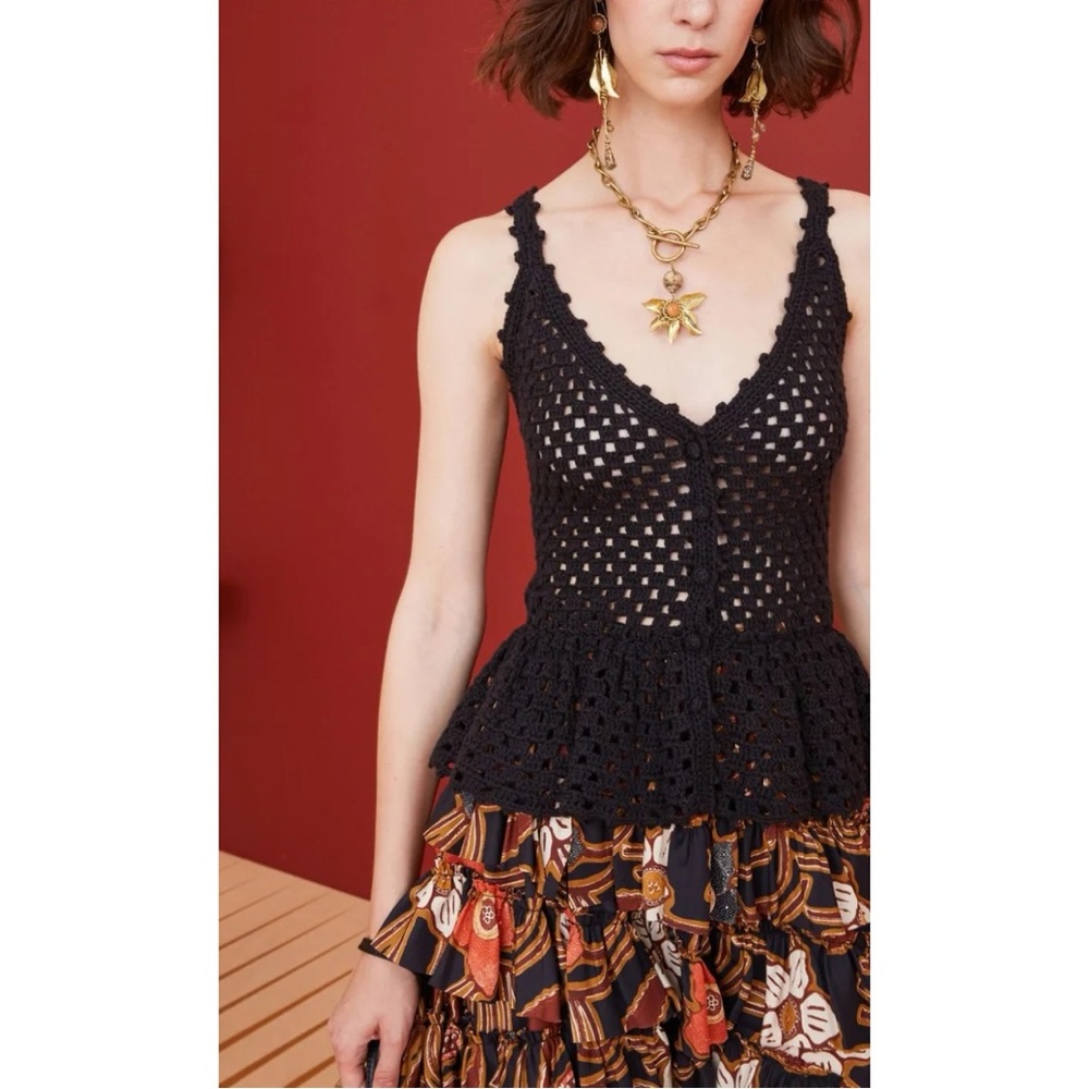 Ulla Johnson Estrella Noir Black Crochet Knit Sleeveless Top